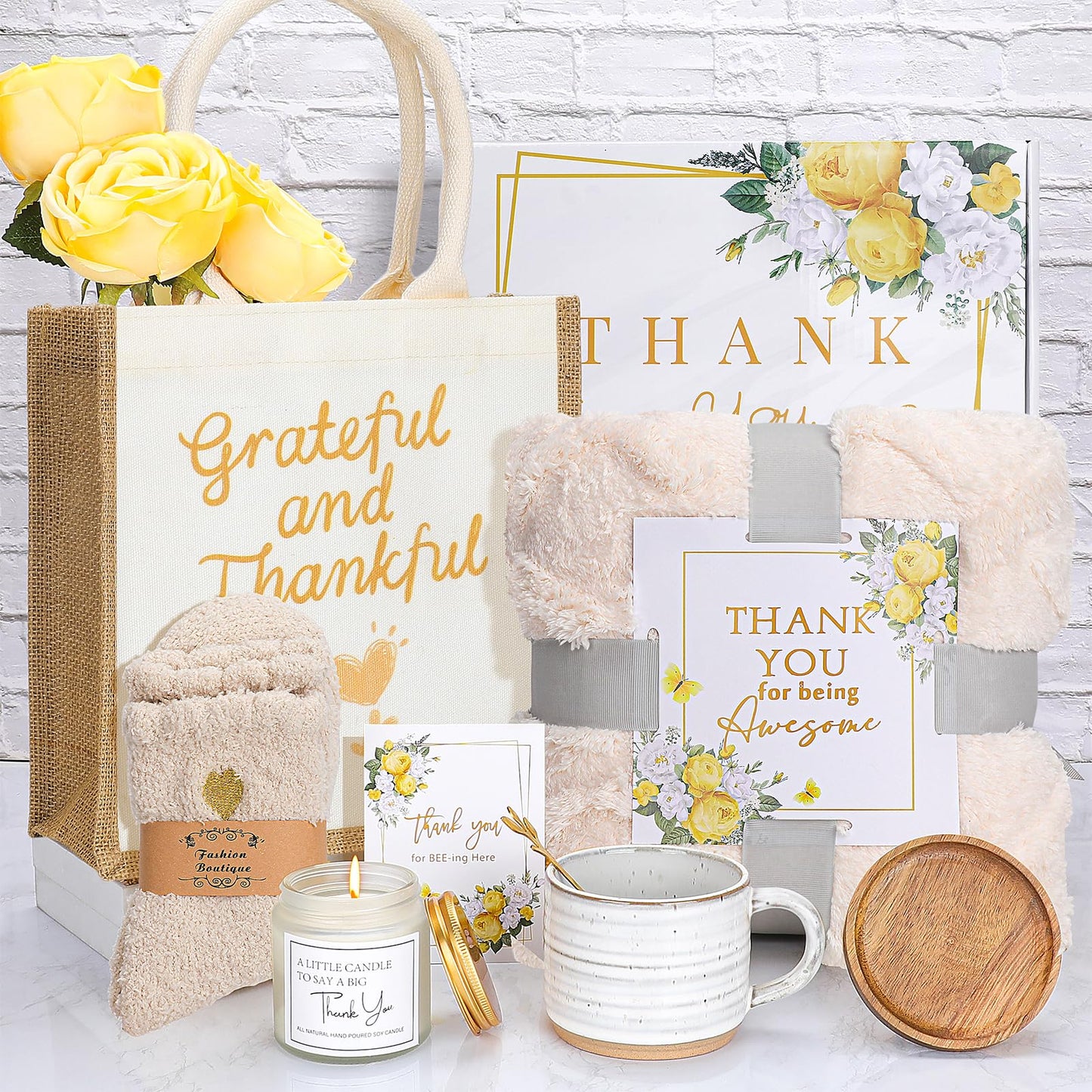 Thank You Gifts for Women ,Administrative Professional Day Gifts with Blanket, Mug, Candle, Socks, Tote Bag for Coworkers Employee Women Teacher Nurse Mentor Friends