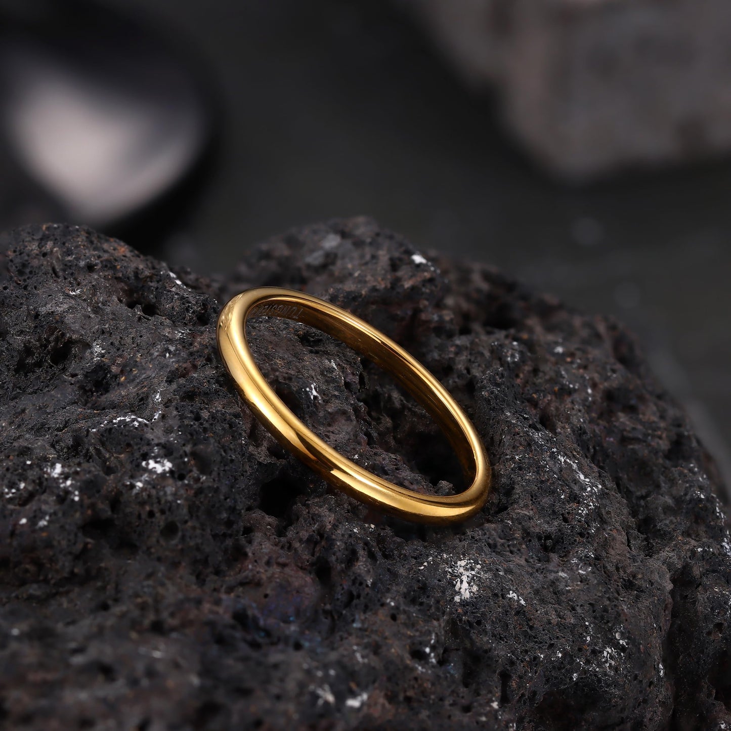 Jstyle 2mm Tungsten Rings for Men Women Hypoallergenic Wedding Band Rings Gold Domed High Polish Comfort Fit Size 11.5 Not Tarnished