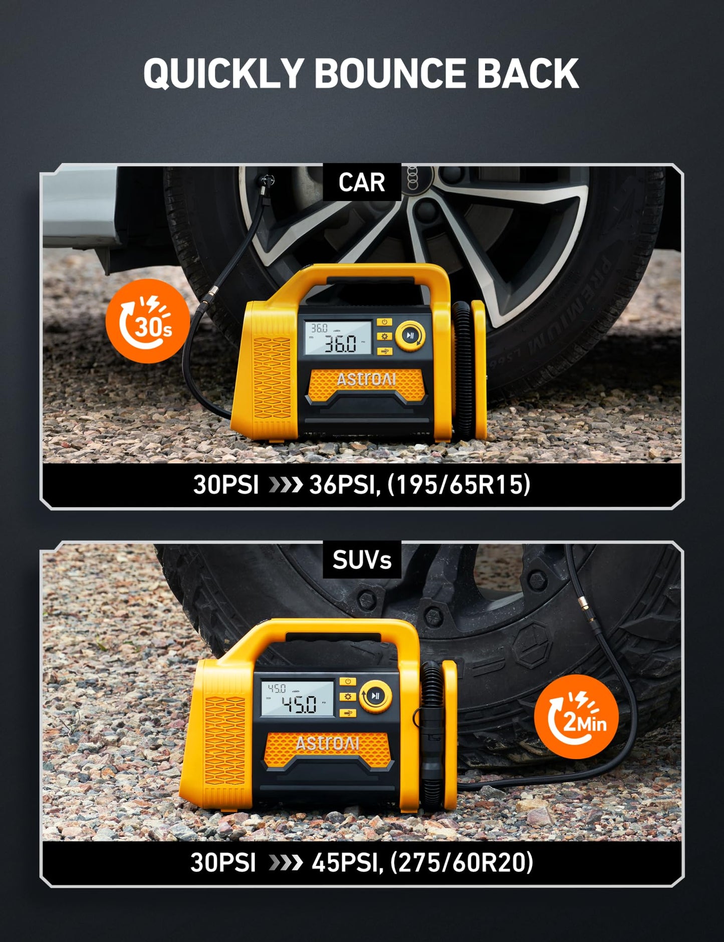 AstroAI TC3 Air Compressor Portable Tire Inflator Offroad Air Compressor for Truck 150PSI with Digital Display Air Pump for Car Heavy Duty for 4x4 Vehicle, RV, SUV, Car Accessories Yellow