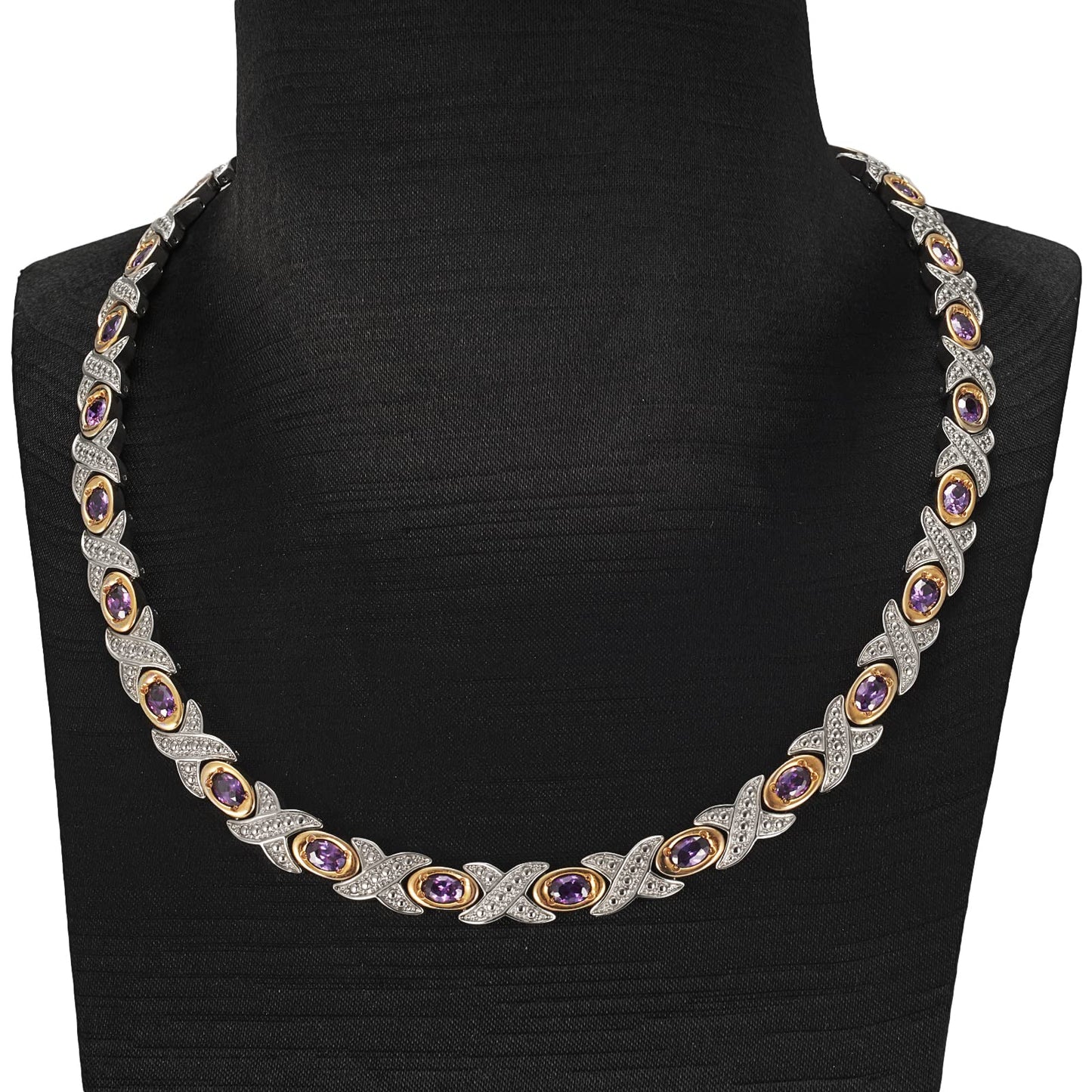 MagsøLv Titanium Magnetic Necklace for Women, Pure Titanium with Purple Stone with 25 Magnets, Magnetic Jewelry Gifts（20.5inch）