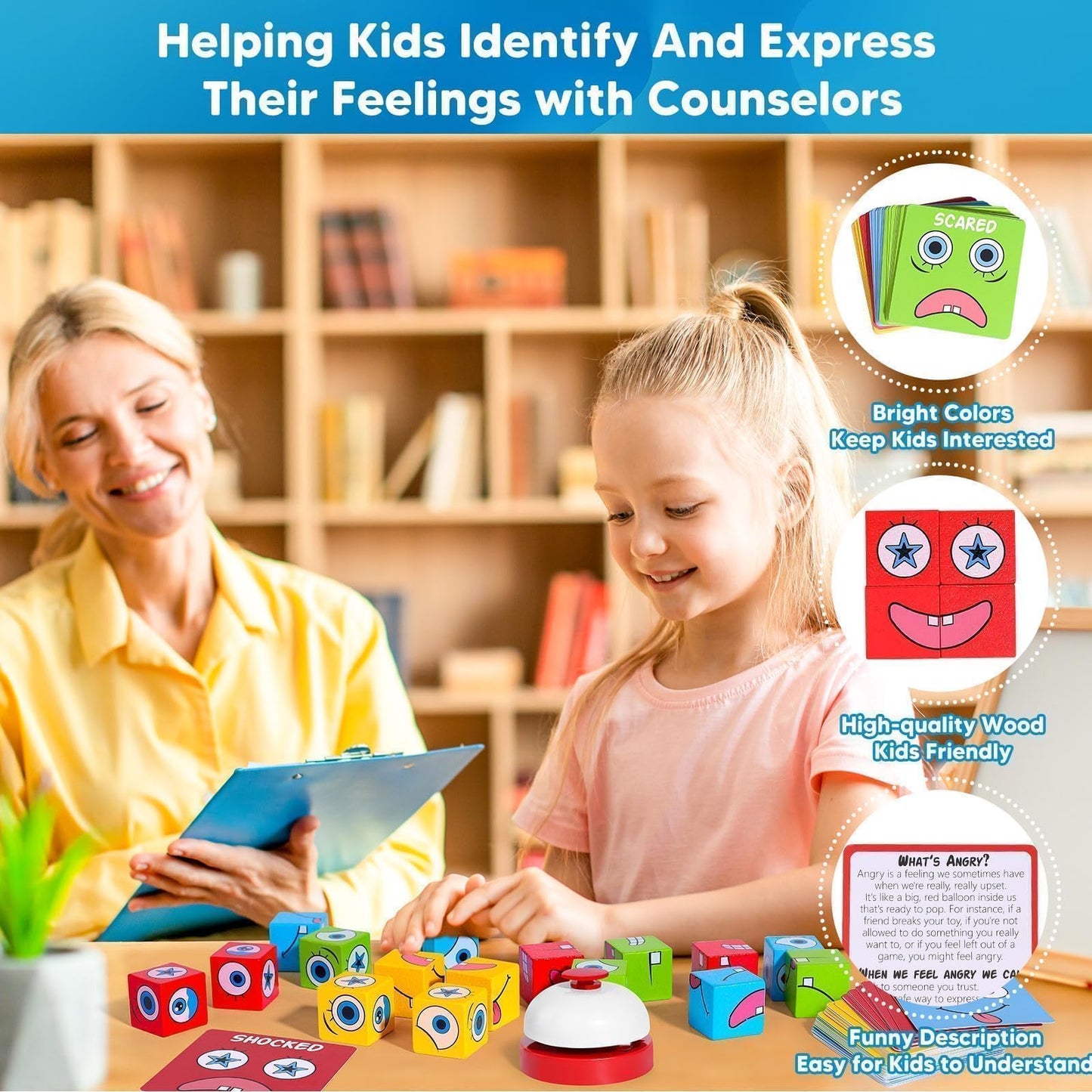 Garybank Feelings Cube Game for Kids Social Emotional Learning, W/56 Emotion Cards, Autism Speech Therapy Materials & Activities, School Counselor Office Must Haves, Feeling Toy for Kids