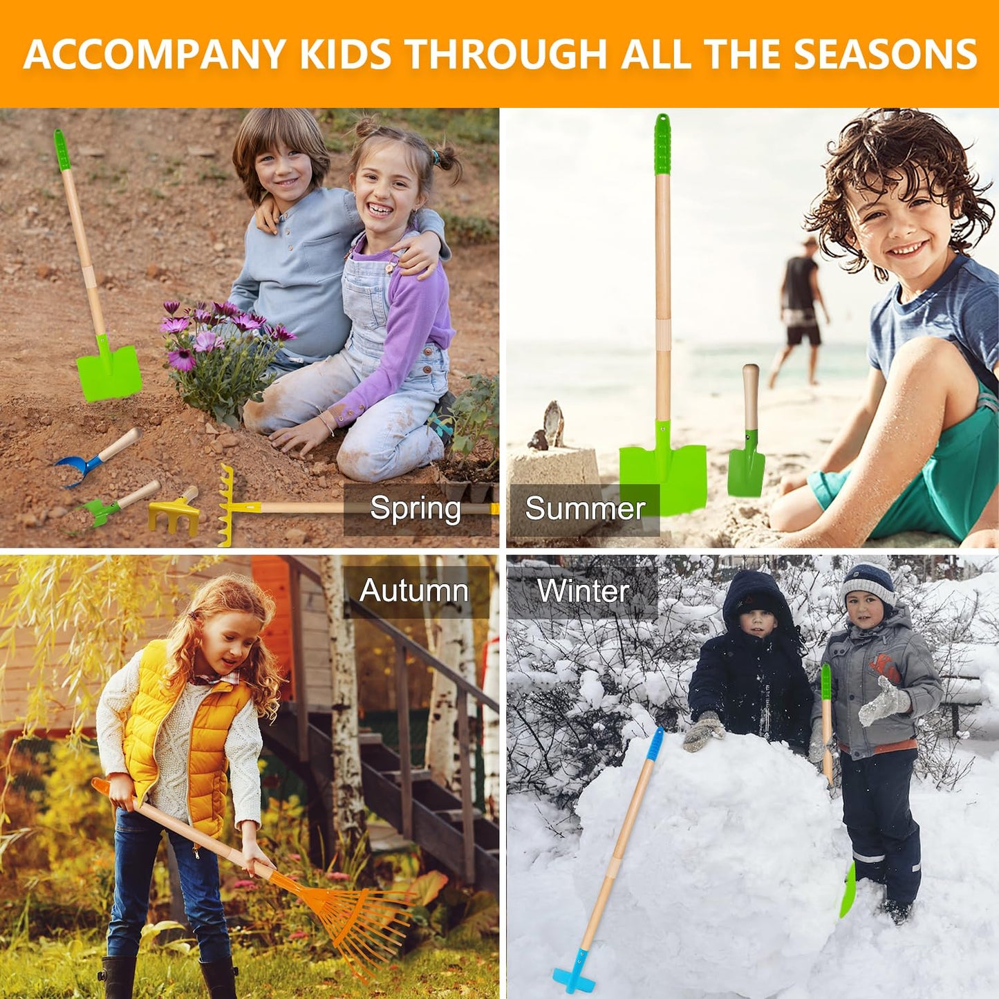 POMIKU Toddler Gardening Tools, Kids Rake and Shovel Set for Digging Dirt, Children Broom for Outdoor Yard Garden Camping, Montessori Toys for Ages 3 4 5 6 7 8 Years Old (8PCS)