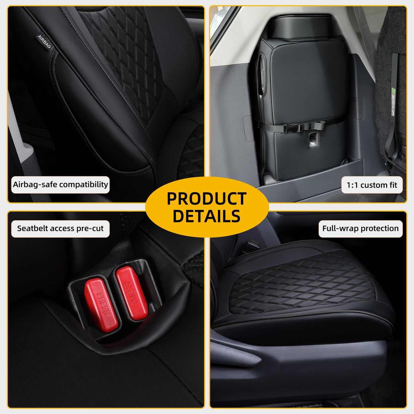 OURPLOT Custom Fit Sienna Seat Covers for 2021-2026 Toyota Sienna LE XLE 8-Passenger, Waterproof Faux Leather Full Set Airbag Compatible 3-Row Car Seat Protectors (Black)
