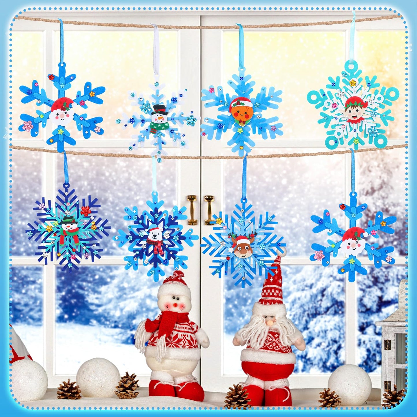 Fullhawl 261 Pcs Christmas Snowflake Crafts Kits Xmas Winter Snowflake DIY Craft Ornament Decor Christmas Santa Claus Snowman Gingerbread Man Foam Stickers for Winter Holiday Activities Party Favor