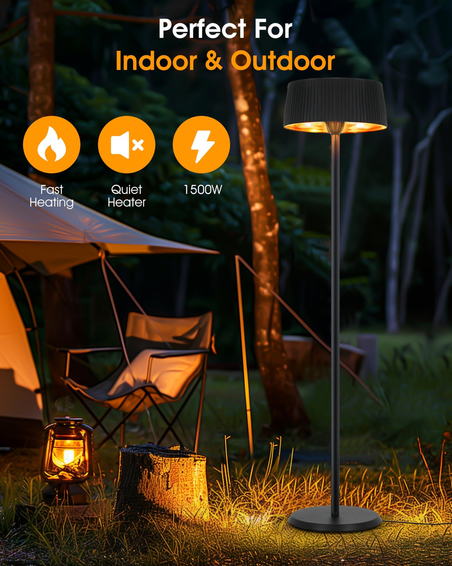 Cobuy Electric Outdoor Heater for Patio, 1500W Infrared Heater for Indoor & Outdoor, IP55 Waterproof, Fast Heating, Tip-Over Protection, Perfect for Garden, Balcony, Garage (black, freestanding)
