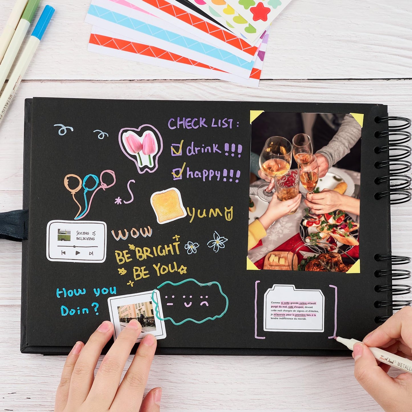 Mauproy 11.5 x 8.5 Inch Black Scrapbook Album, 80 Pages Photo Album with Black Pages, Kraft Paper Hardcover Memory Book with DIY Accessories Kit for Graduation Wedding Travel