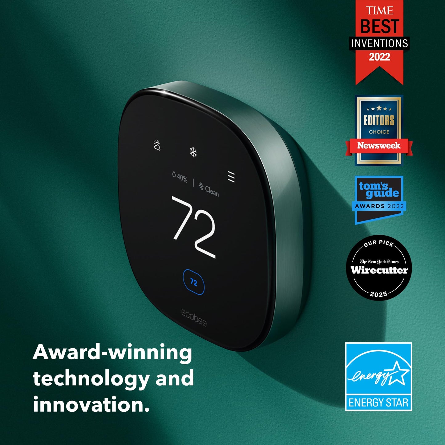 ecobee Smart Thermostat Premium with Smart Sensor and Air Quality Monitor - Programmable Wifi Thermostat - Works with Siri, Alexa, Google Assistant