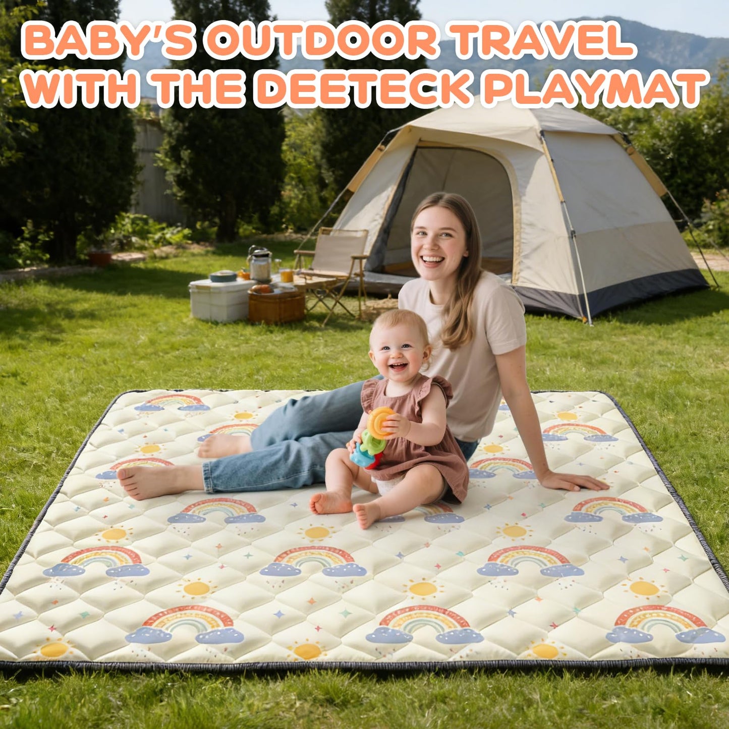 Deeteck 74" x 50" Playpen Mat - Thicken & Soft Baby Play Mats for Floor - Foam Playmats for Babies and Toddlers - Foldable & Washable Baby Activity Mat for Tummy Time & Crawling Non-Slip, Rainbow