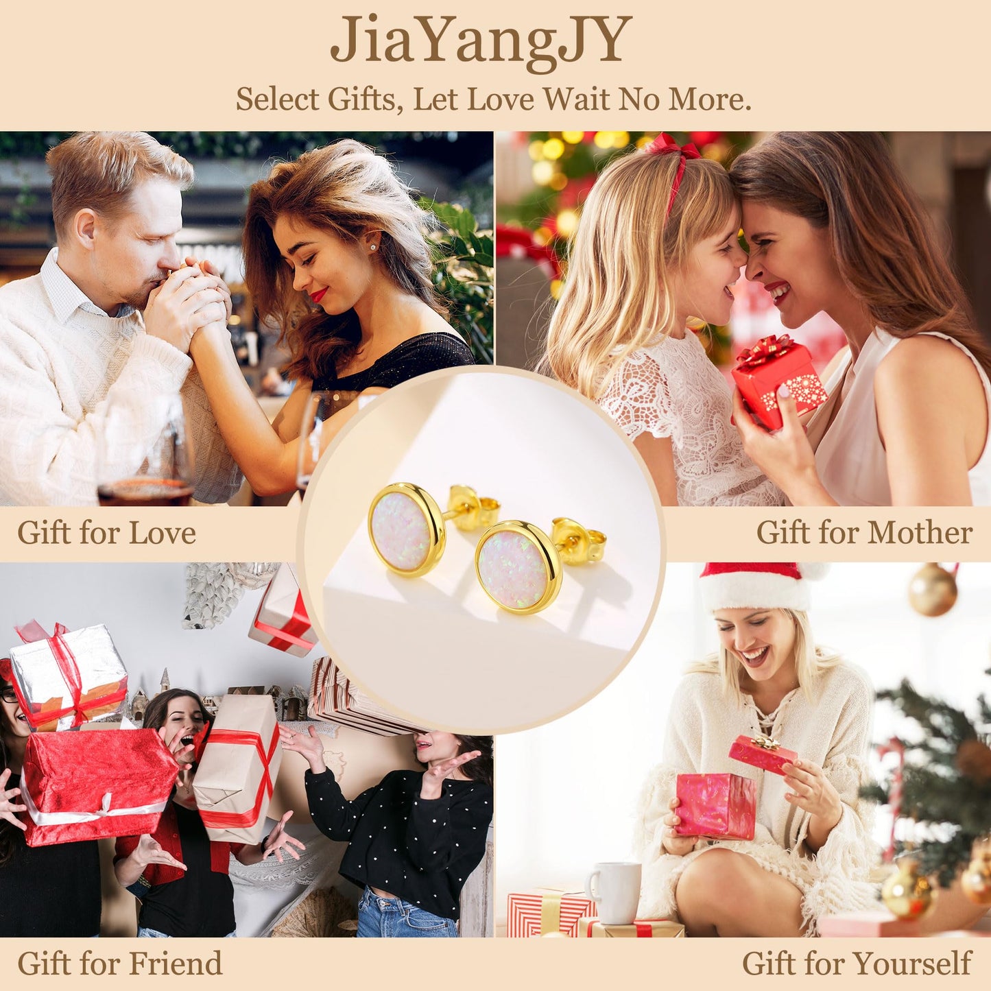 JiayangJY Silver Whie Fire Opal Stud Earrings for Women Sterling Silver Round Shape 6mm Opal Earrings with Push Back