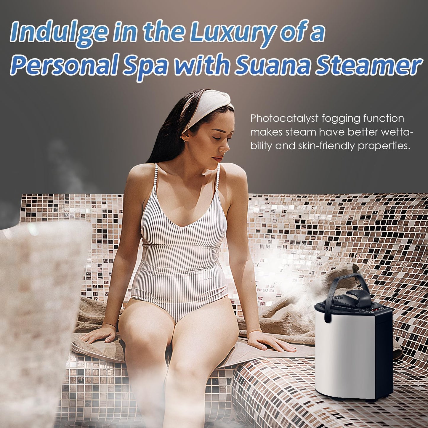 Hapyvergo Sauna Steamer Machine 3L, Portable Sauna for Home Spa with Remote Control, Fogging Function, 304# SUS Sauna Steam Pot Generator 800W Rapid Heat Steam with Temp and Timer Digital Display