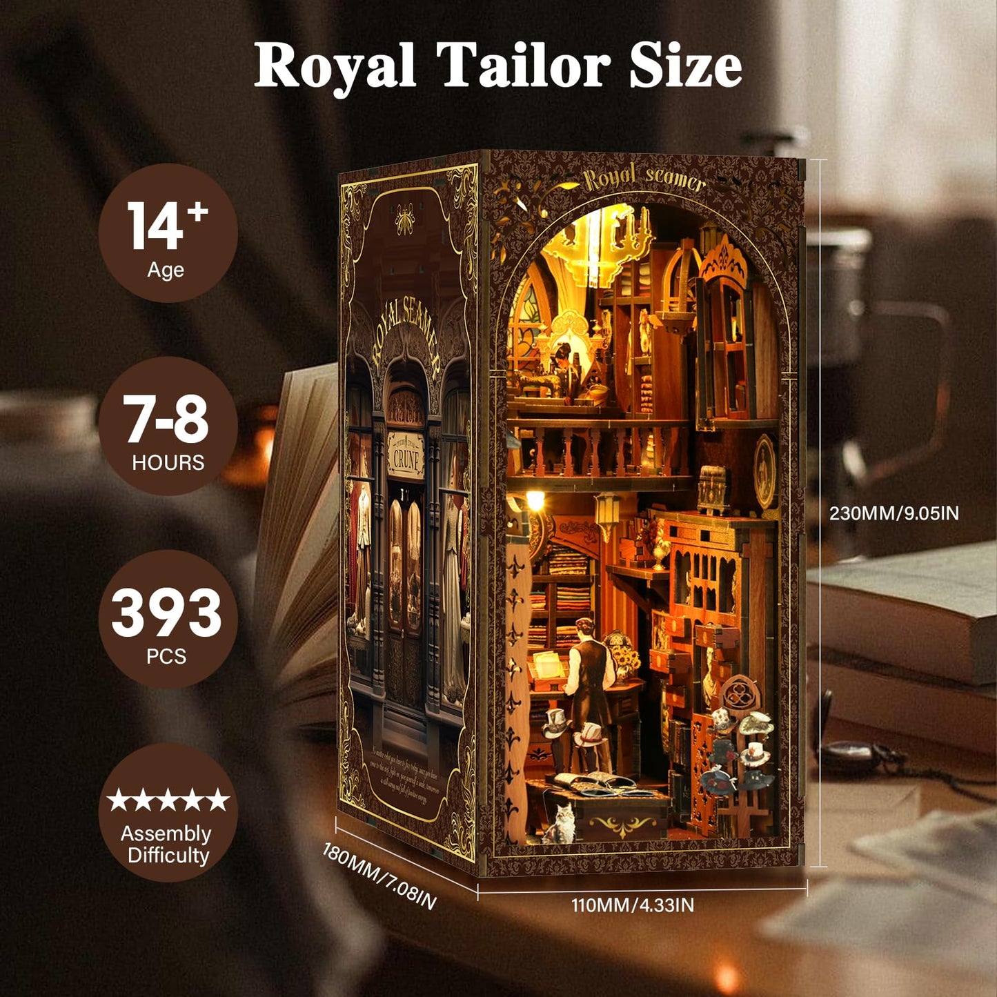 3DVASE Book Nooks for Adults, DIY Miniature Dollhouse Book Nook Kit, Model Kits Craft Kits for Adults, 3D Wooden Puzzle Book Nook Craft Bookshelf Decor, Adult Craft Kits Gift with Led Light