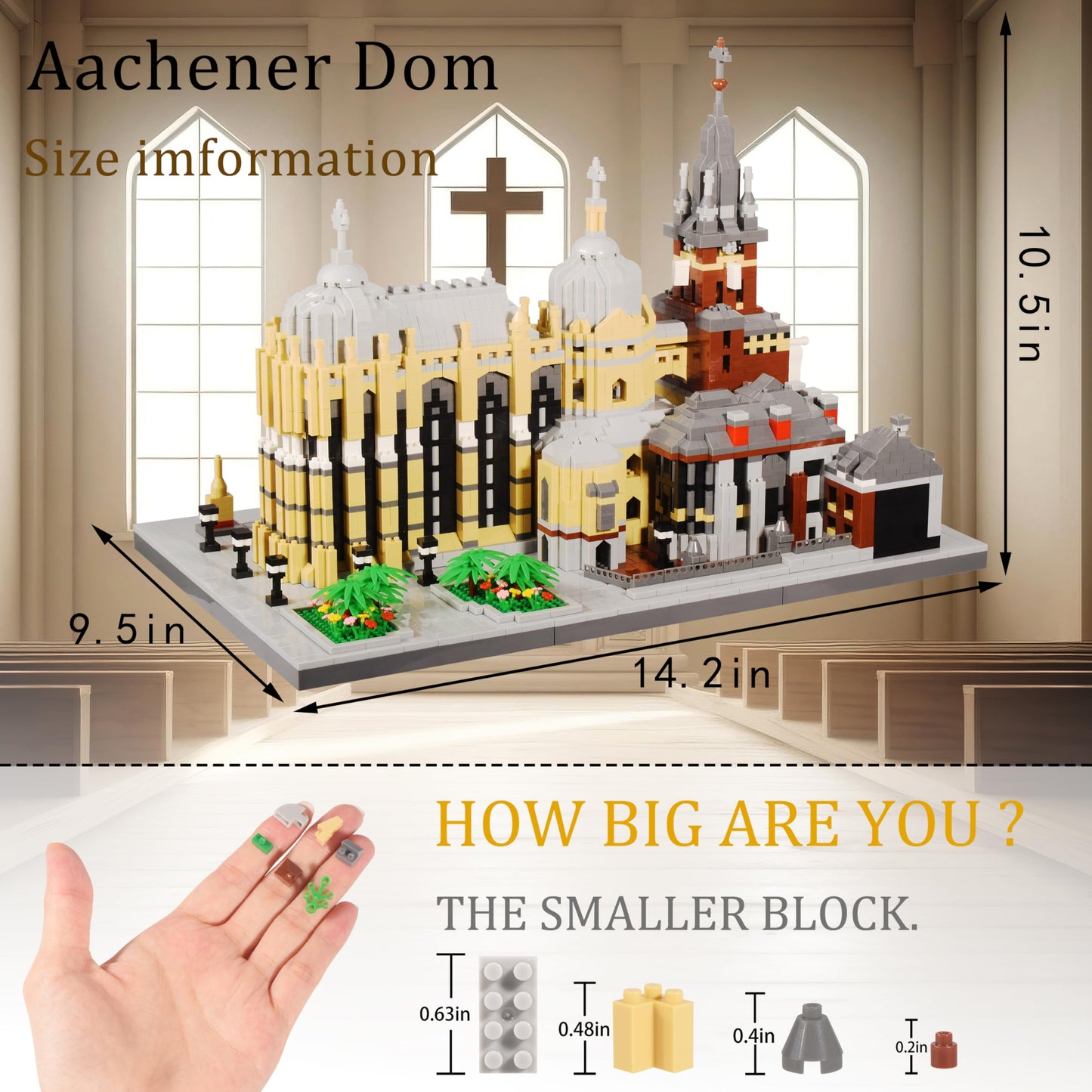 KLMEi World Famous Architecture Micro Building Blocks Set 6650PCS - Germany Aachen Cathedral DIY Collectible Model for Lovers, Adults or Teens Ages of 14+, in Living Room or Office Decorative Items
