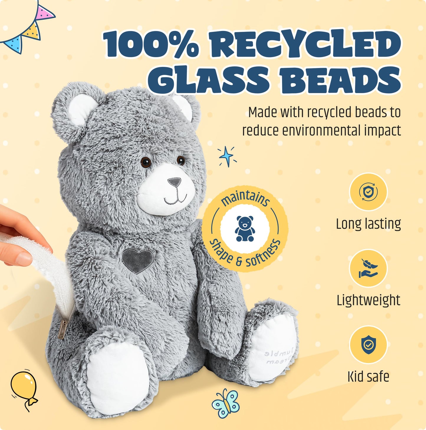 Jumble Bear 4LB Weighted Stuffed Animal Bear Toy – Large Soft Plush Teddy for Toddlers, Kids, Teens & Adults – Sensory Weighted Plush Toy Stuffed Animals for Comfort for Boys & Girls