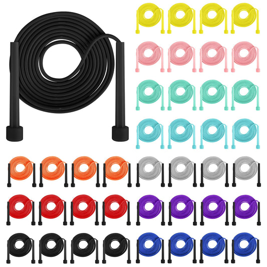 Aodaer 50 Pack PVC Skipping Rope Adjustable Jump Rope for Kids Multicolor Jump Rope Bulk with Plastic Handles Lightweight for Outdoor Fitness Exercise and Weight Loss, Training and Racing