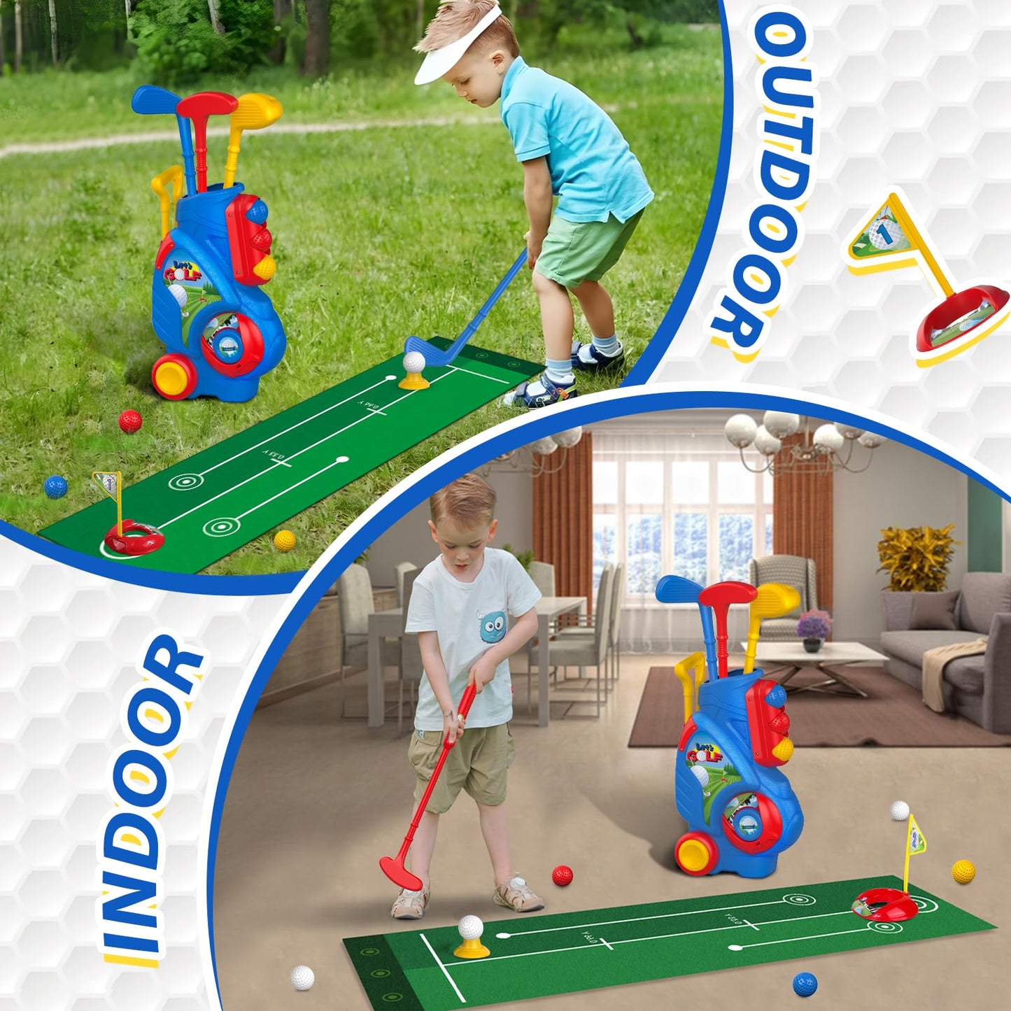 Liberry Toddler Golf Set for 2 3 4 Years Old Boys Girls, Upgraded Kids Golf Clubs Set with Cart, Putting Mat, Outdoor Indoor Sports Toy Birthday Gift, Blue