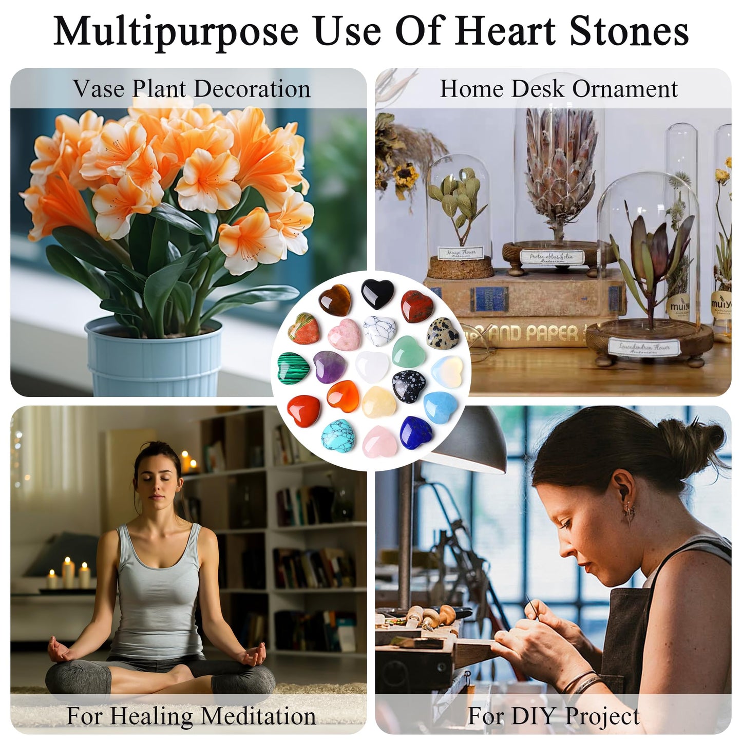 NUKAYAI 20PCS Crystals and Healing Stones Trinkets Healing Crystal Hearts Heart Natural Gemstones Reiki Rose Quartz Amethyst Polished Wholesale Set Balancing Trinket Mothers Day Bulk Gifts for Women