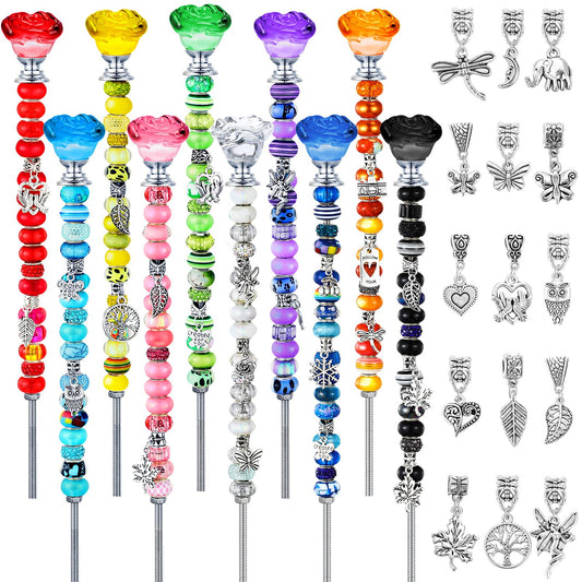 Lineshading 10 Sets Beaded Garden Stakes Kit,Rose Garden Stakes Accessories (Bright Color)