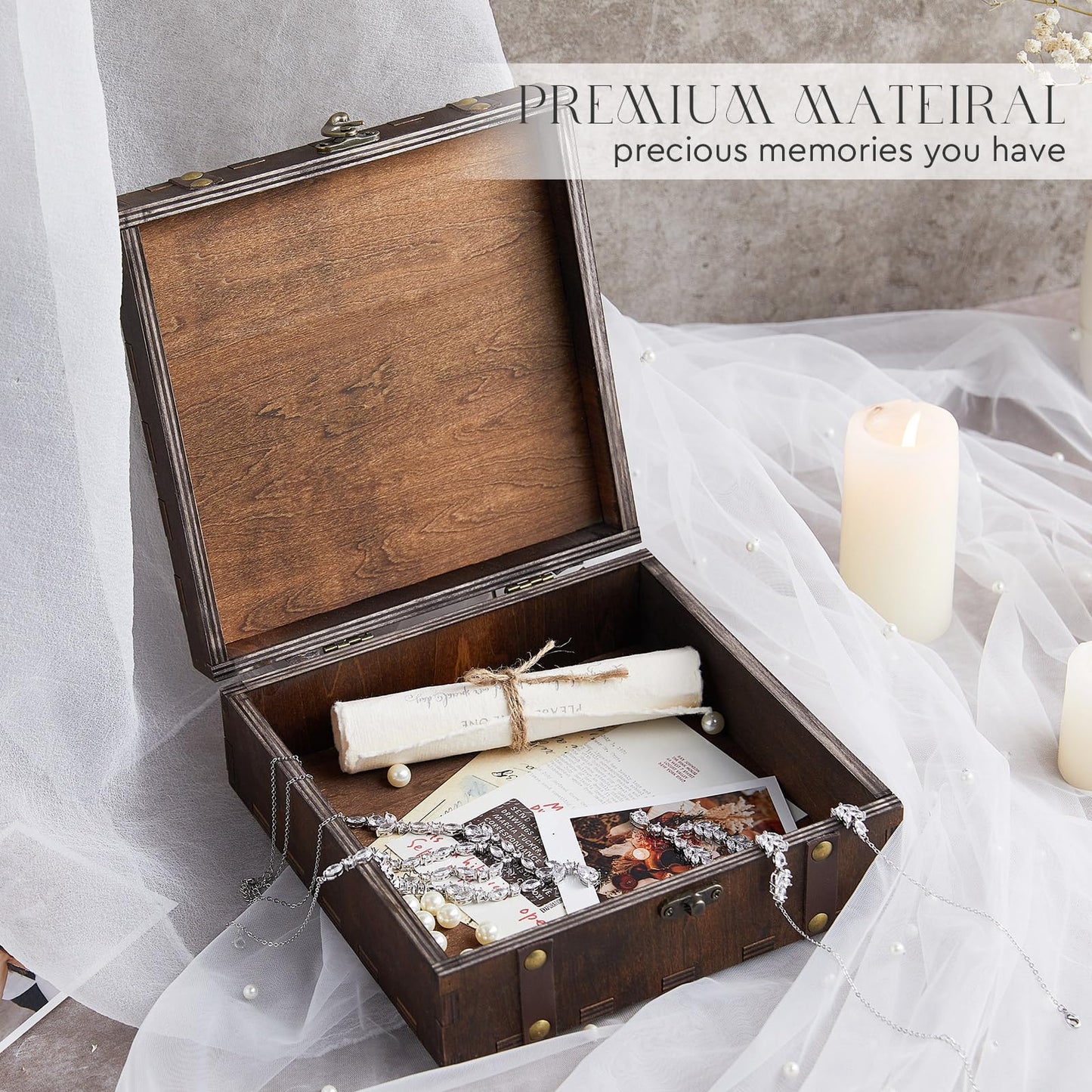 AW BRIDAL Wedding Keepsake Box with Tree of Life Engraved, Wood Decorative and Storage Boxes, Bridal Shower Gifts for Bride, Engagement Gifts for Couples Newly Engaged, Anniversary Marriage Presents