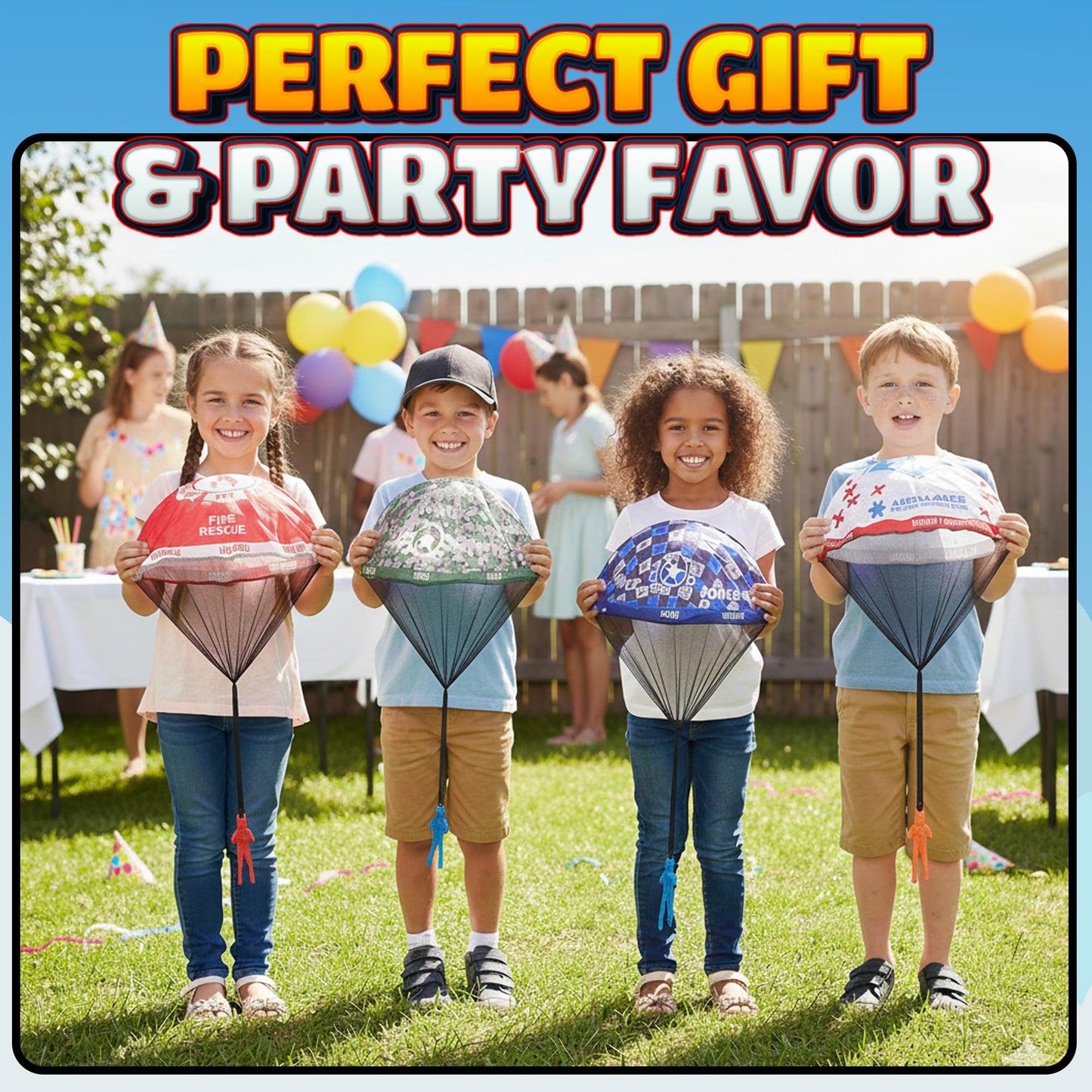 KiddieLoot Parachute Toys for Kids - (Pack of 4) Police, Army, Firefighter & EMT Figures w/Tangle-Free Parachutes - Outdoor Flying Toys for Kids, Party Favors, Birthday Gifts for Boys & Girls Ages 3+