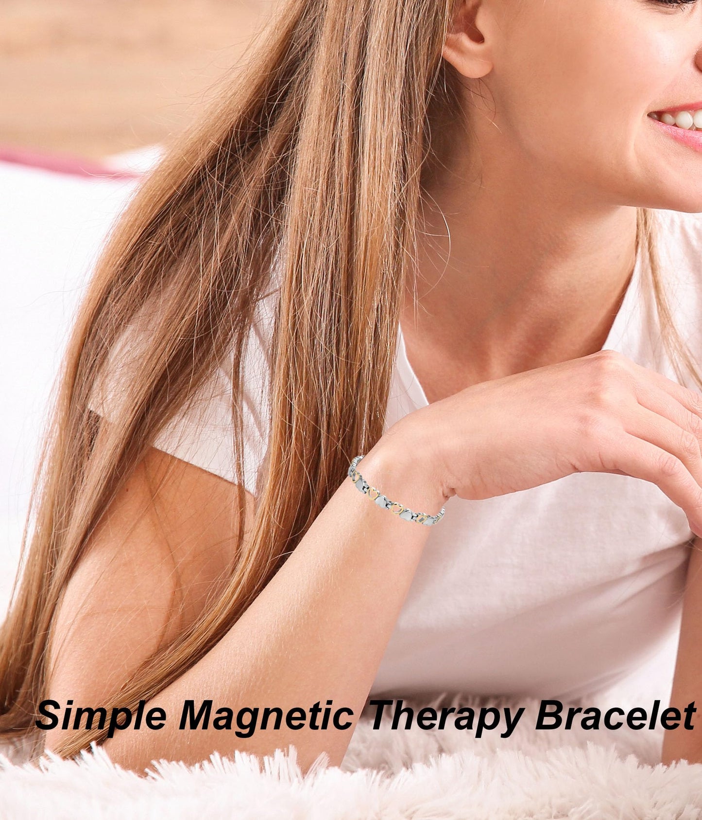 UtenoTureH Magnetic Bracelet for Women for Arthritis, Stainless Steel Heart-Shaped Bracelets with 3500 Gauss Magnet, Jewelry with Adjustable Tools (A（Silver to Gold）)
