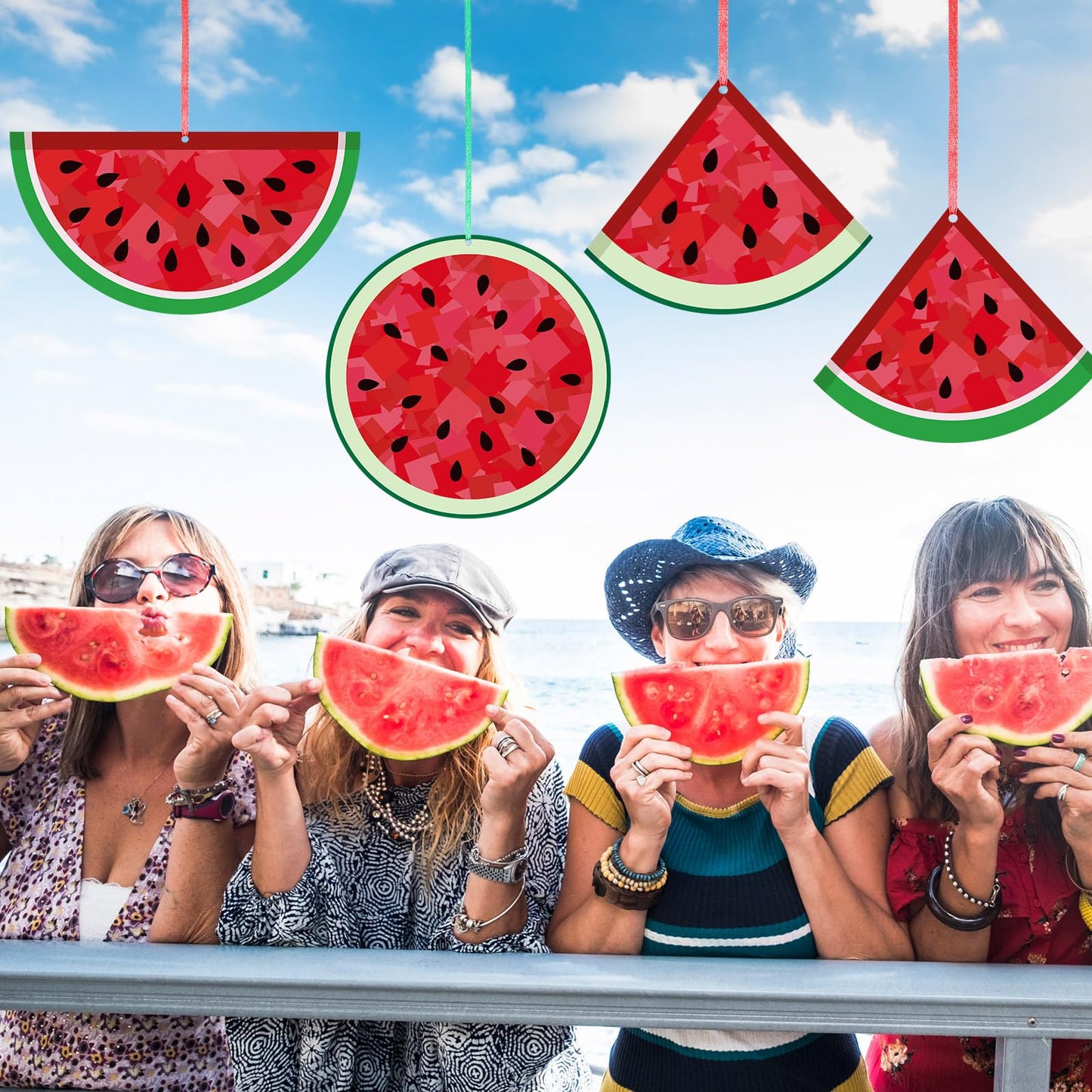 Motipuns 24 Set Summer Crafts Tissue Paper Craft Kits DIY Luau Hanging Ornament Cutouts Supplies Make Your Own Hawaiian Tropical Decorations for Summer Classroom Home Party Decor(Watermelon)