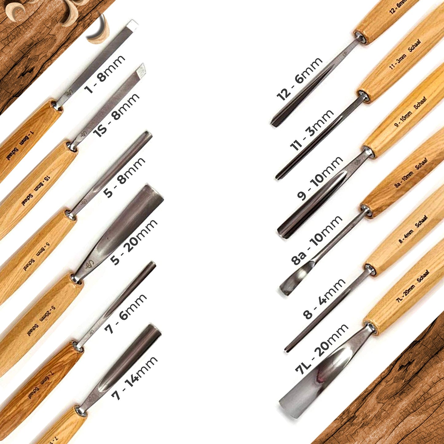 Schaaf Tools 7pc Expansion Carving Set and Schaaf Tools 12pc Foundation Carving Set Bundle