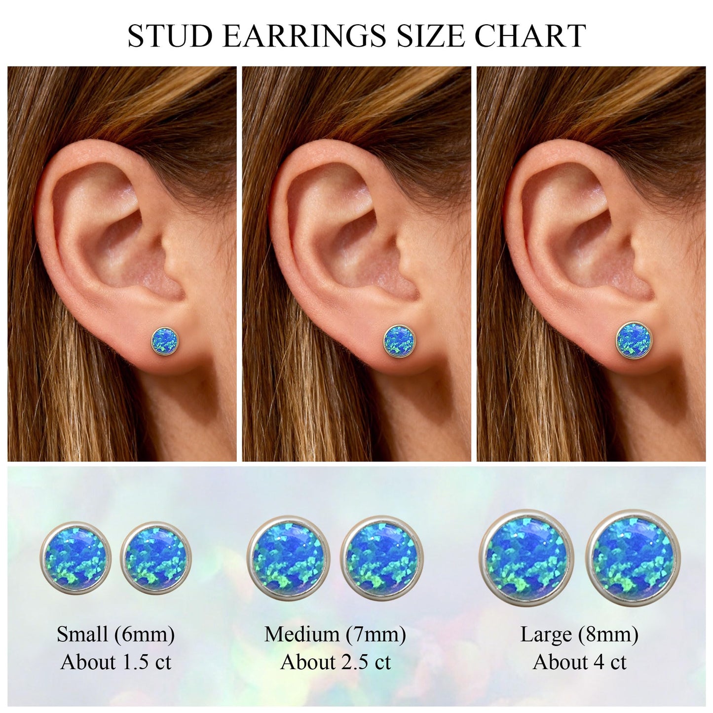 JiayangJY Silver Blue Fire Opal Stud Earrings for Women 18K White Gold Plated Sterling Silver Round Shape 6mm Opal Earrings with Push Back