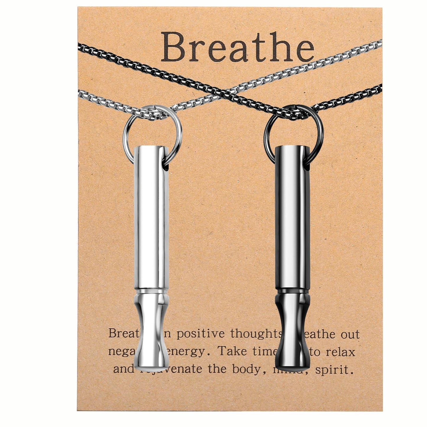 Mindfulness Breathing Necklace Stress Relief Pendant Stainless Steel Anxiety Breathe Necklace for Women Men (Rotundity, Steel+Black)