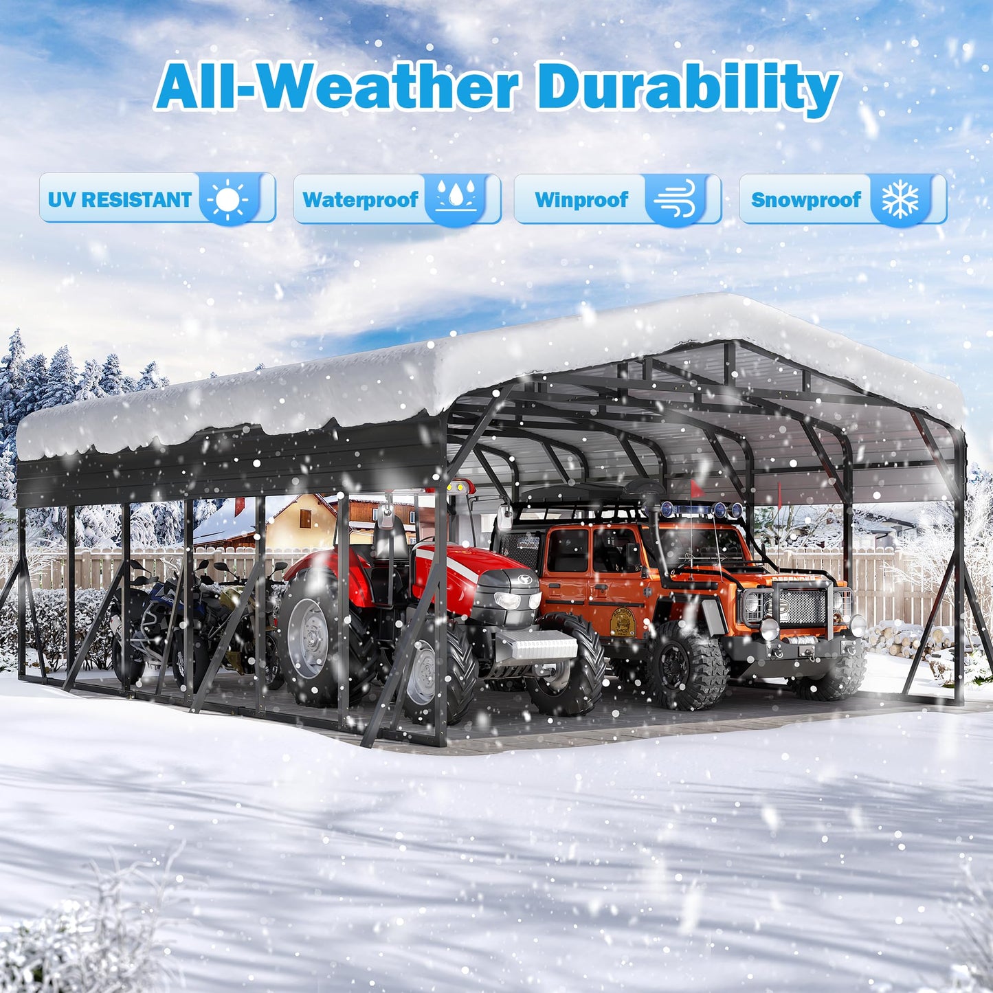 AirWire Carport Canopy 20’X30’ Heavy Duty Car Port Galvanized Steel Roof, Reinforced Stable Triangle Frame for Snowy Windy Metal Carports Enhanced Base Car Tent for Car,RV,Pickup,Boat,Truck,Tractor