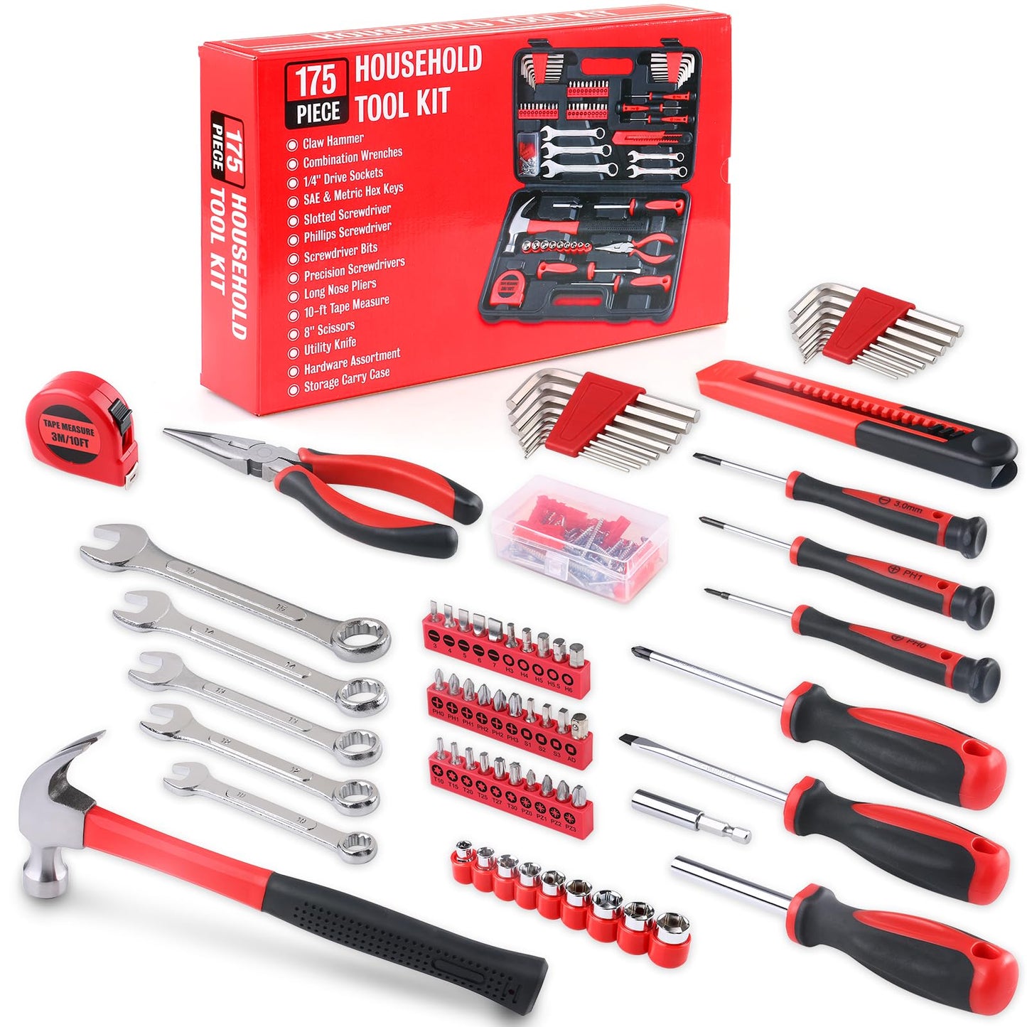 WINNER 175-Piece Multi-Purpose Automotive and Household Tool Kit in Toolbox Storage Case, Perfect for General Home and Auto Repairs, House DIY Project, Garage, Car, Travel Emergency, Housewarming Gift