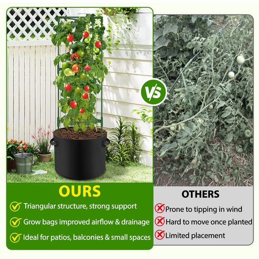 Suntee 2 Pack 48" Large Artificial Ferns, 3 Pack Tomato Cage with 10 Gallon Grow Bags