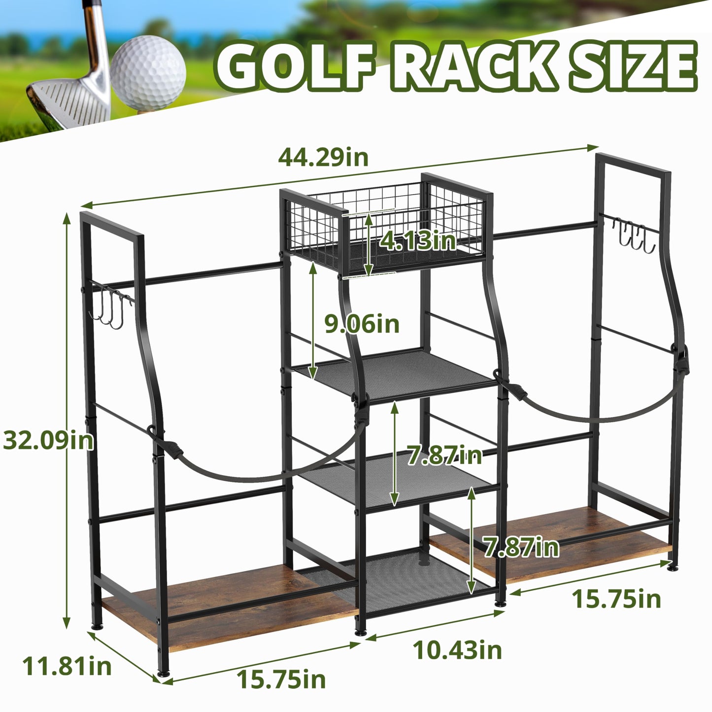 Jsskeeim Golf Bag Storage Organizer for Garage Organization, Golf Bag Stand for Golf Bag Accessories, Spacious Golf Rack for Golf Clubs & Golf Essentials, Ideal Golf Gifts for Men (Fits 2 Golf Bags)