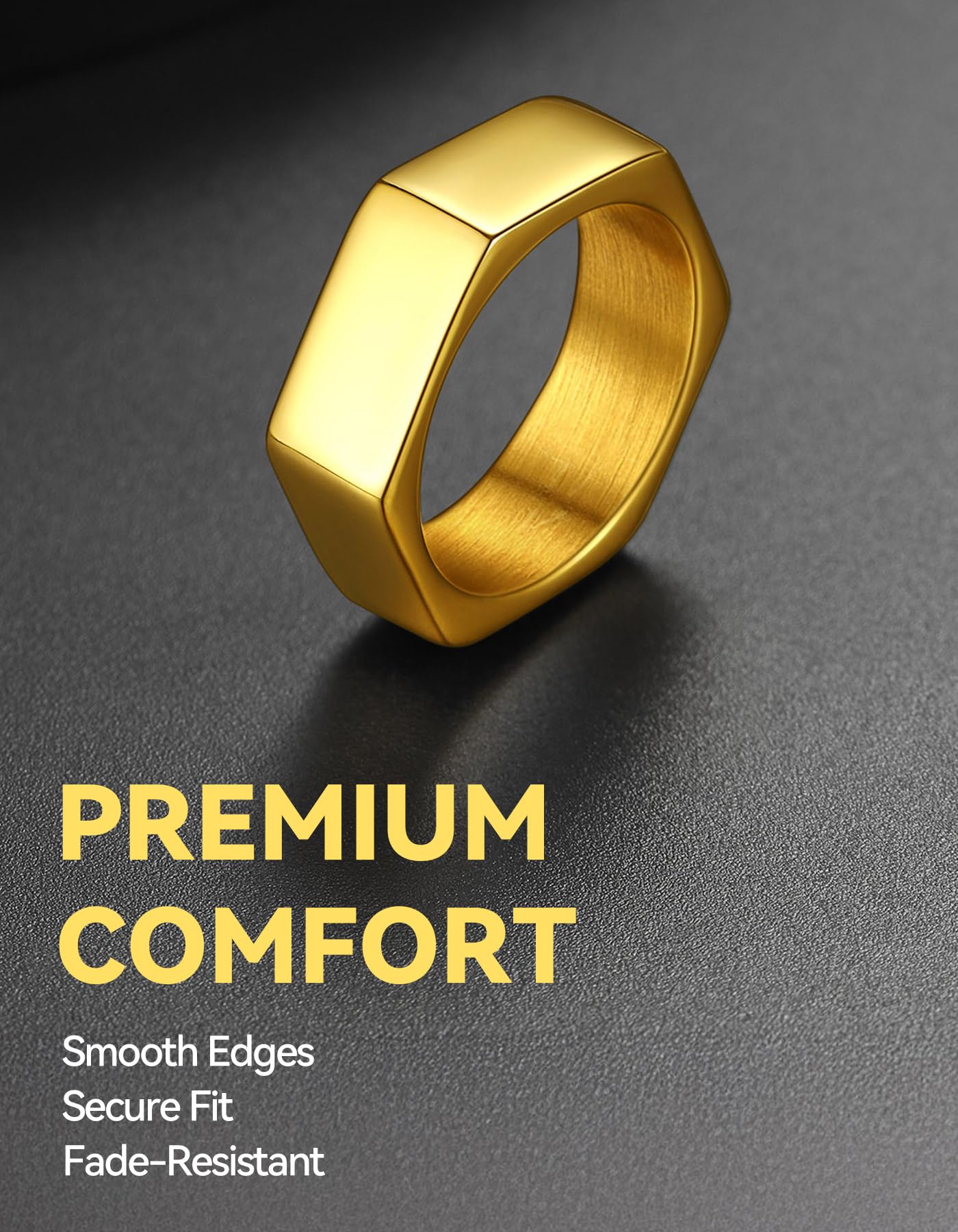 ChainsHouse Gold Hexagon Geometric Ring for Men Women, Cool Punk Hip Hop Biker Band Rings(Size 7)