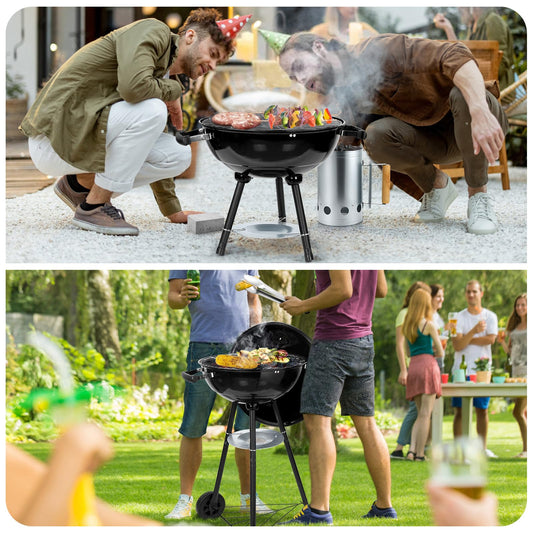18 inch Kettle Charcoal Grills, Leonyo Portable BBQ Charcoal Grill for Outdoor with Cover & Chimney Starter, Griddle Accessories for Camping, Patio, Backyard Cooking - 254 Sq.in