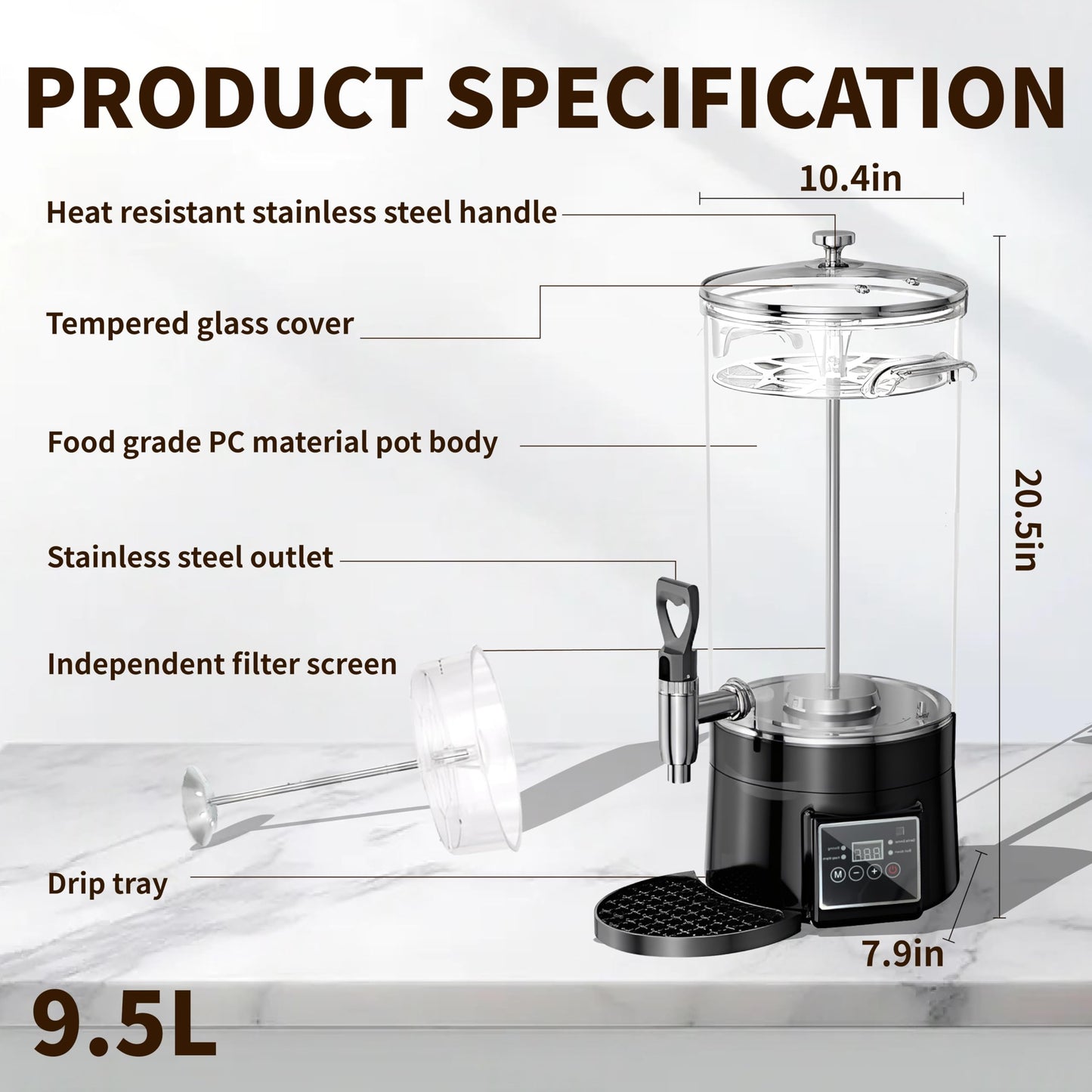 GKFF Coffee Urn Commercial Coffee Maker, Food-grade Plastic 9.5 L 60 Cups, Hot Chocolate Machine,Transparent Electric Percolator Coffee Pot for Catering Hot Water Urn for Hot Cocoa, Drink, Tea, Juice