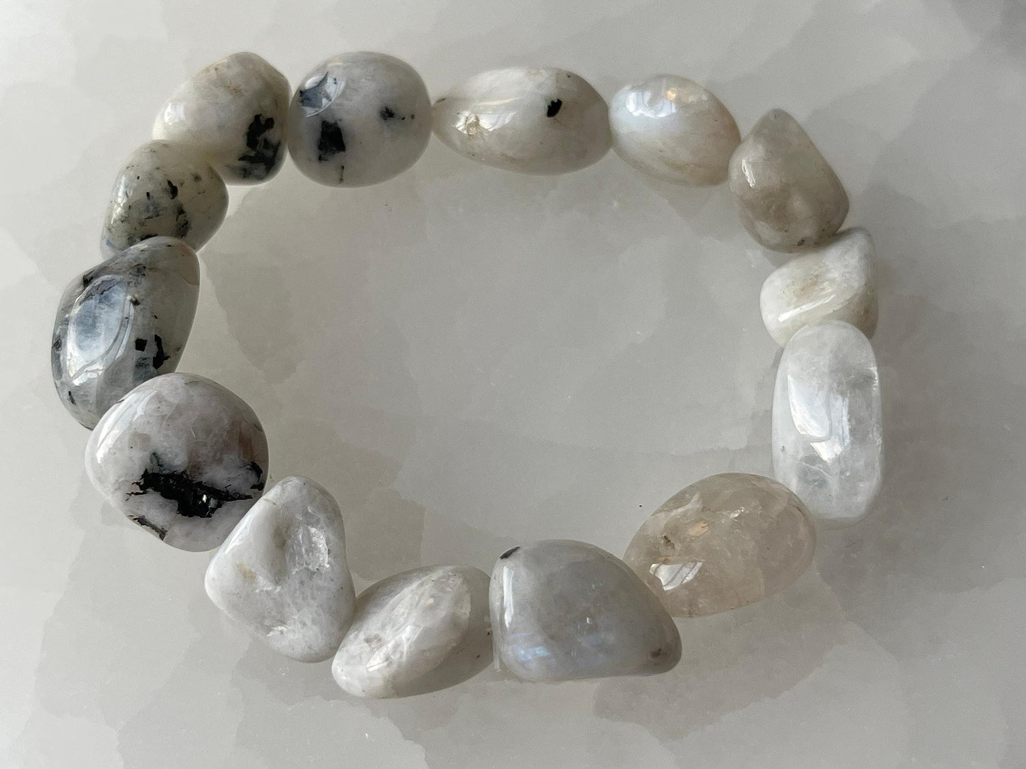 GAF TREASURES Rainbow Moonstone Crystal Nugget Bracelet, Genuine Rainbow Moonstone Tumbled Gemstone Bracelet, Healing Crystal Bracelet, Gift for Men & Women (1)