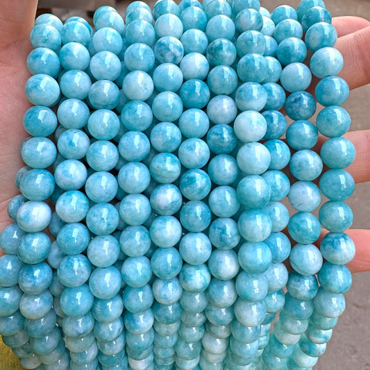 38pcs 10mm Natural Stone Beads Larimar Blue Stone Round Loose Beads for Jewelry Making DIY Bracelets Necklace