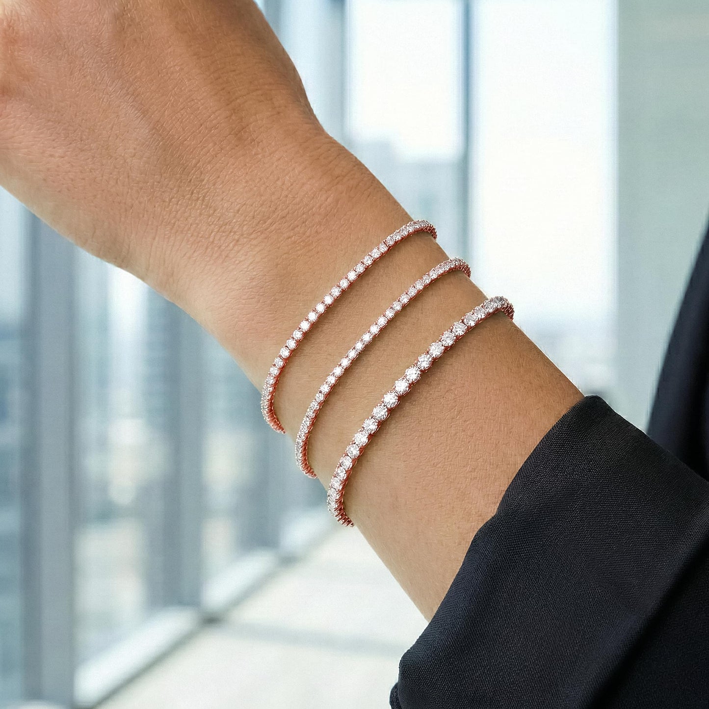 Poxtex Rose Gold Tennis Bracelet for Women Stack, Trendy Rose Gold Classic Bracelets Jewelry Set, Women Fashion Accessories for Watch Band