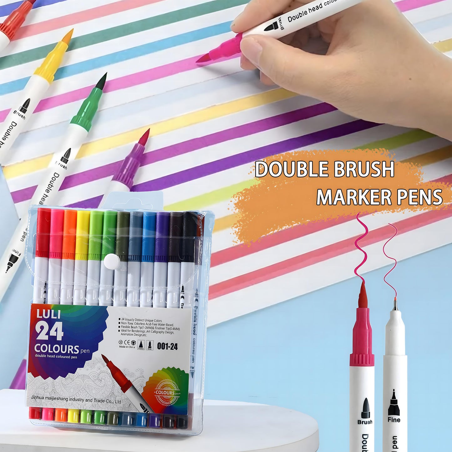 Ristpal 56 PCS Aesthetic School Supplies with Large Pencil Case, 24 Double Brush Marker Pens, 5 Black Ink Gel Pens, 6 Macaron Pencils, 4 Sharpeners, Sticky Notes, Ruler, Erasers, Stationery Gift