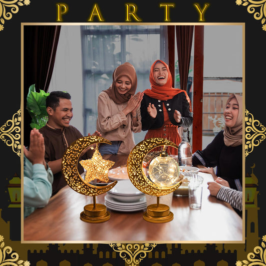 Tujoe 3 Pcs Ramadan Decorations for Home Rustic Moon Lamp Ramadan Star Moon Metal Lights Battery Operated LED Crescent Light Eid Decorations for Home Bedroom Table Ramadan Eid Mubarak Party Decor