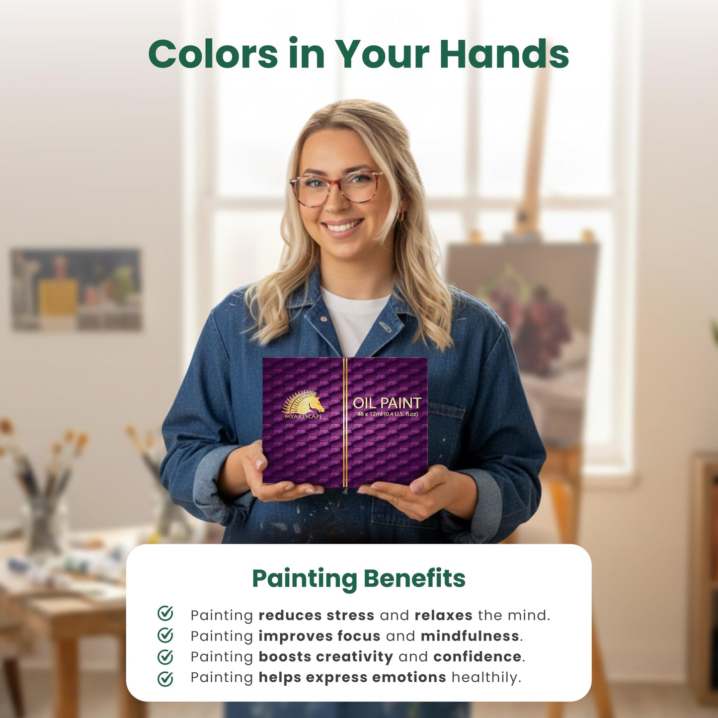 MyArtscape Oil Paint Set, 48 Colors, 48 x 0.4 fl oz (12 ml) Tubes, Lightfast Heavy Body High Pigment Oil Paints for Artists, Beginners, Canvas & Professional Painting