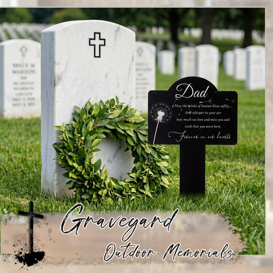 Marsui Grave Decorations for Cemetery Grave Markers Metal Memorial Plaque Stake Dandelion Garden Decor for Loved Ones Garden Lawn Yard Decor(Dad)