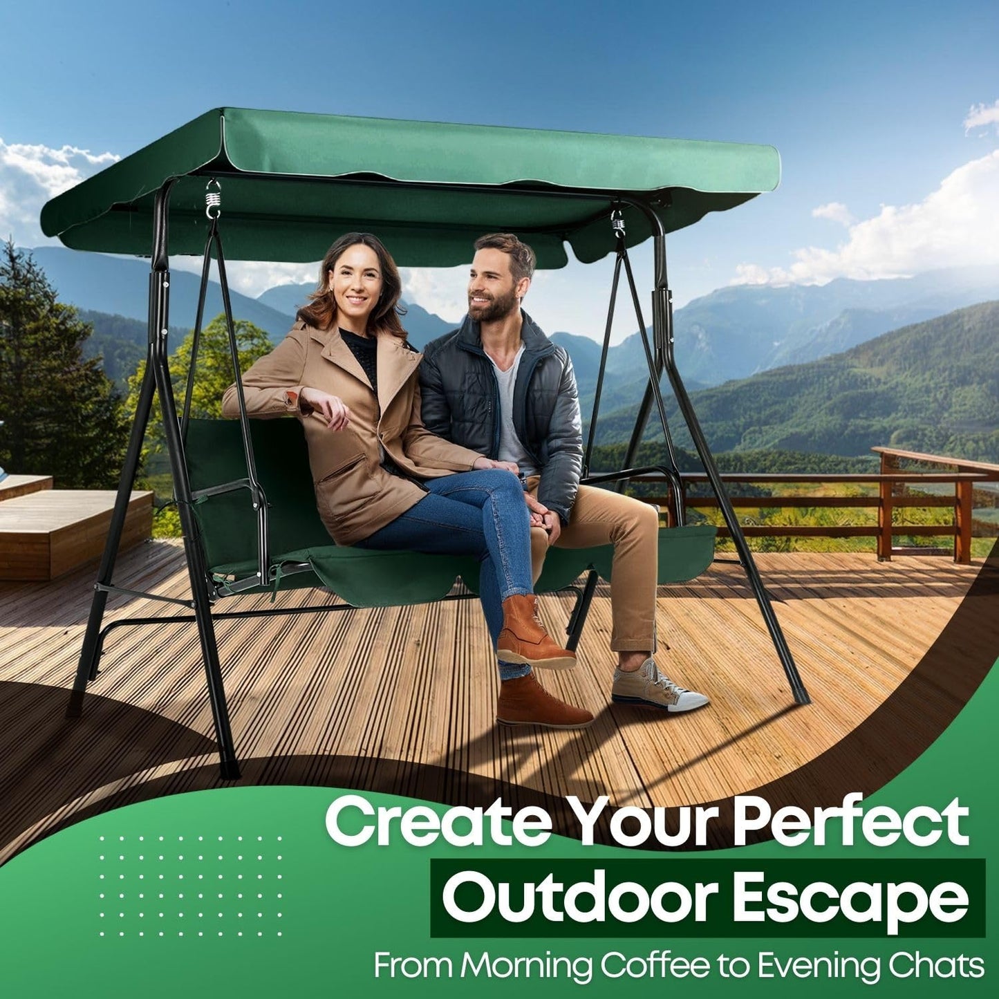 Flexzion Replacement Canopy for Outdoor Swing - 66" X 45" 2 Seat Bench Glider Swings Shade Fabric UV Weather Waterproof for Outdoor Garden Patio Yard Park Porch Seat Furniture, Green