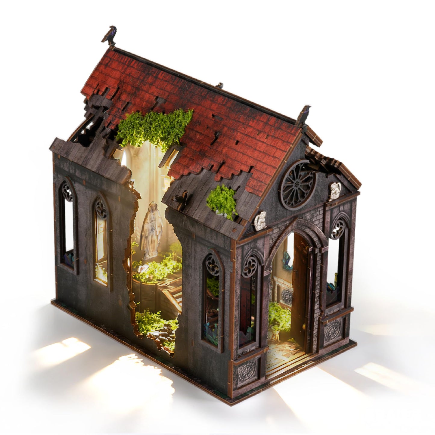 Lost Cathedral Miniature House Kit - DIY Miniature Kit for Adults, Teens, Dollhouse Booknook Bookshelf Insert Decor with LED Light, 3D Wooden Puzzle Gifts for Family, Friends