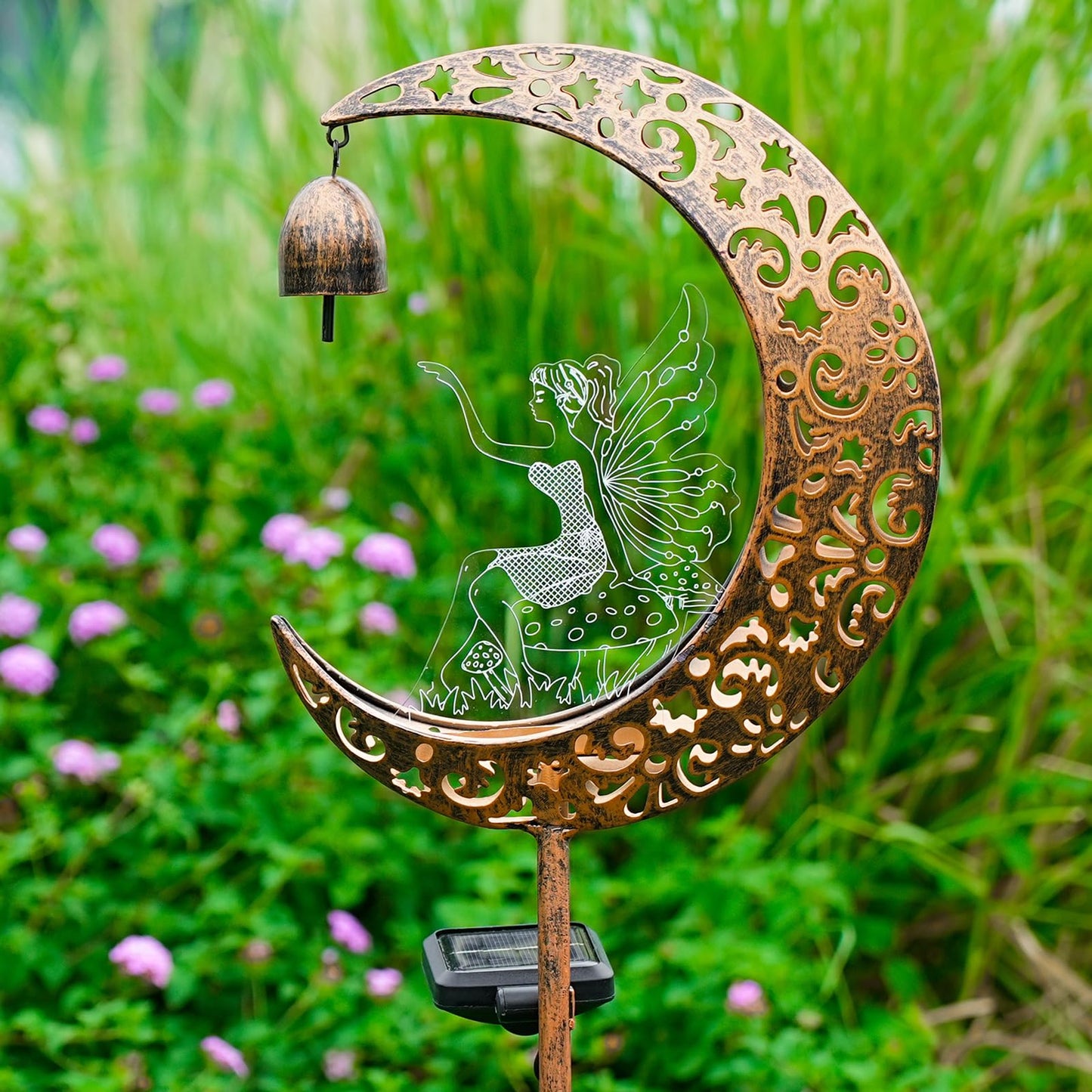 Solar Fairy Moon Figurine Light, Waterproof Garden Stakes Decor Outdoor Yard Decorations for Lawn, Patio,Yard, Pathway,Housewarming Ornament Gifts Ideas for Gardening Mom Grandma