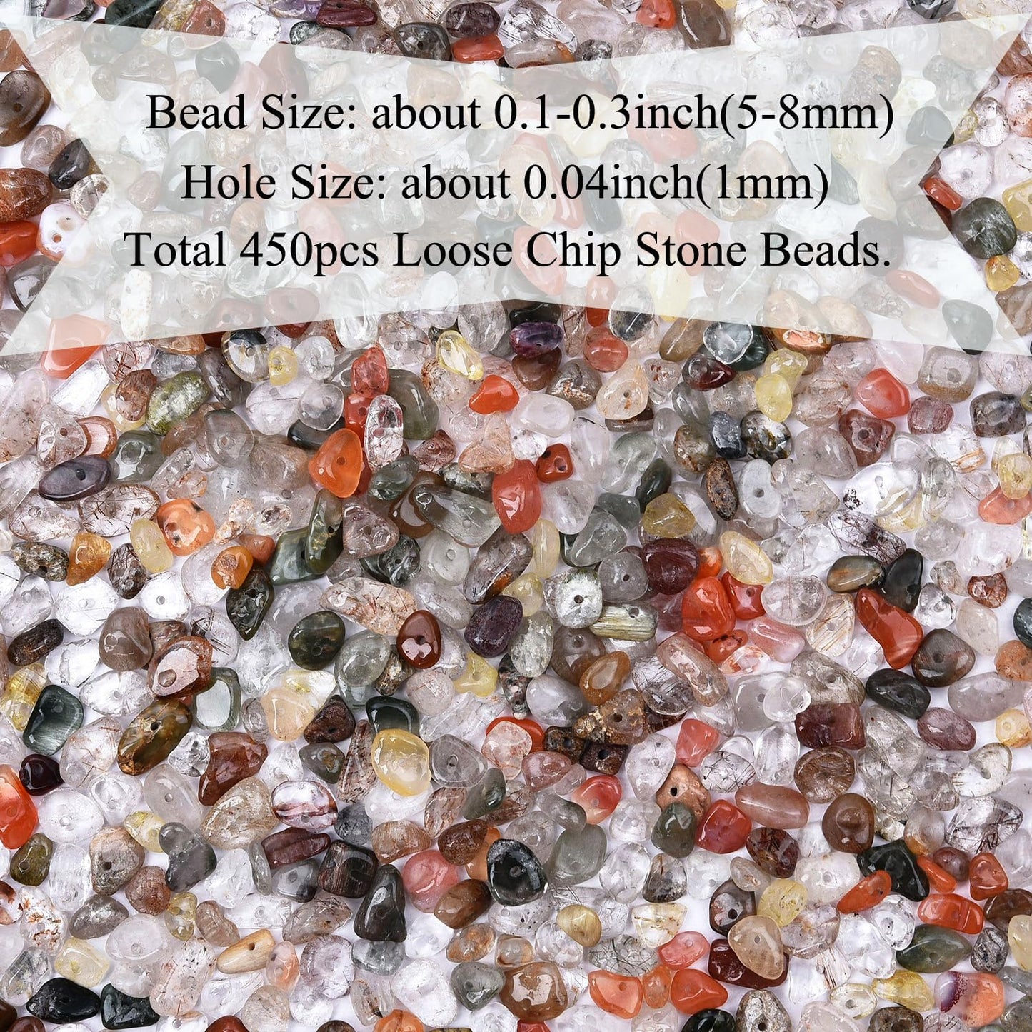 Natural Chip Stone Beads 450pcs Mixed Rutilated Quartz Chips 5-8mm Genuine Irregular Healing Crystal Rocks Hole Drilled DIY Loose Gemstone Beads for Jewelry Making Bracelet Earrings Necklace Crafting