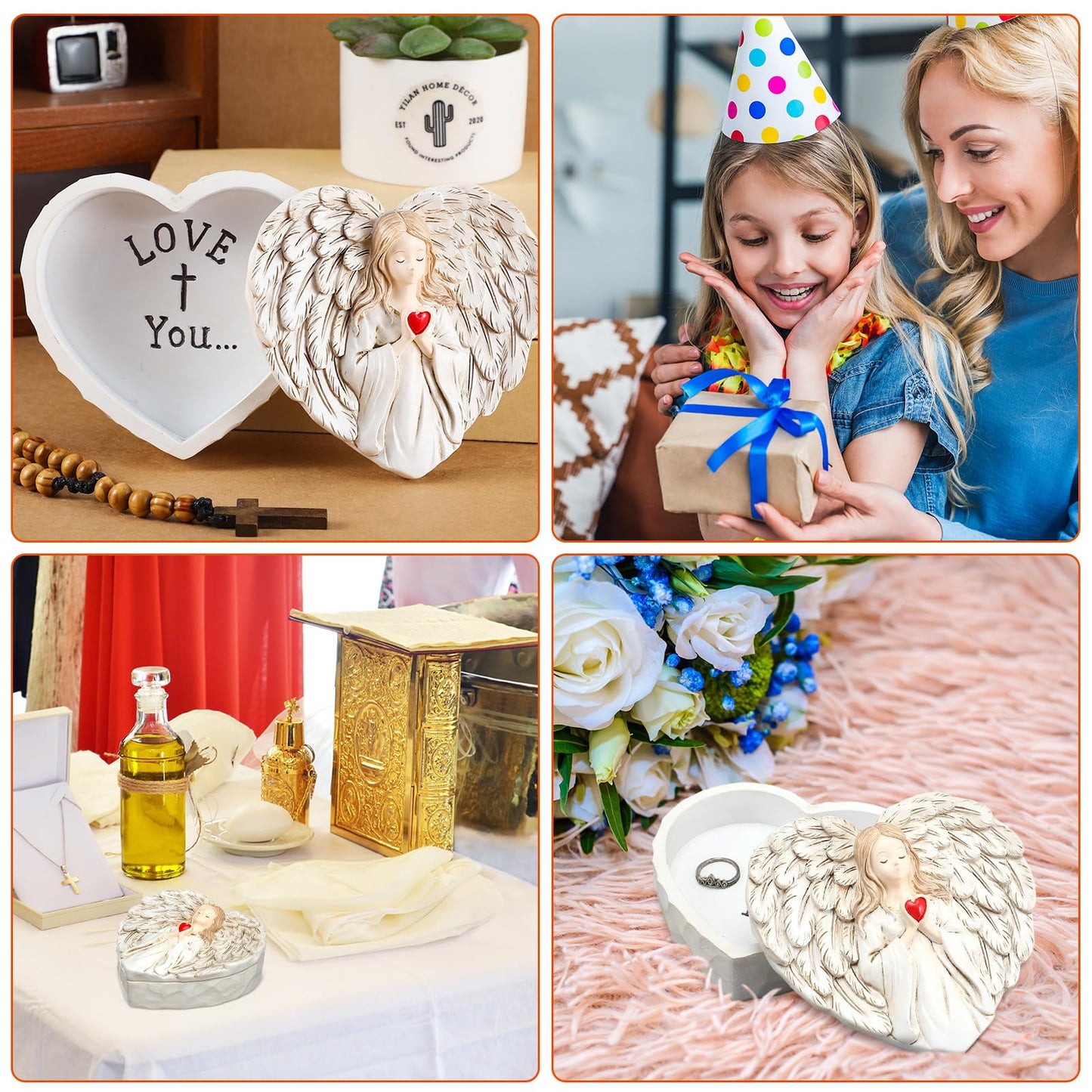 Wesiti Guardian Angel Figurine Gift for Women First Communion Angel Religious Keepsake Box Hand-Painted Resin Rosary Case Catholic Prayer Box Baptism Confirmation Spiritual Easter Decor(Love You)