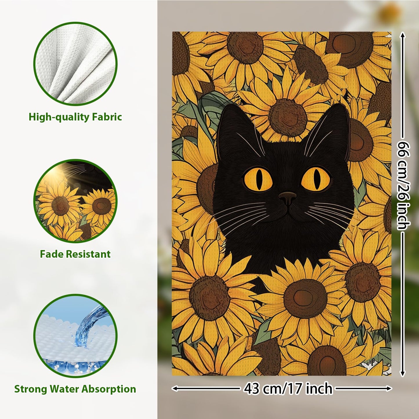 PIUFAM Black Cat Kitchen Towels, Cat Lover Gifts for Women, Floral Hand Towels for Bathroom, Decorations for Home Birthday Party, Waffle Dish Towels Gifts for Christmas Thanksgiving 26x17in, 2 Pack