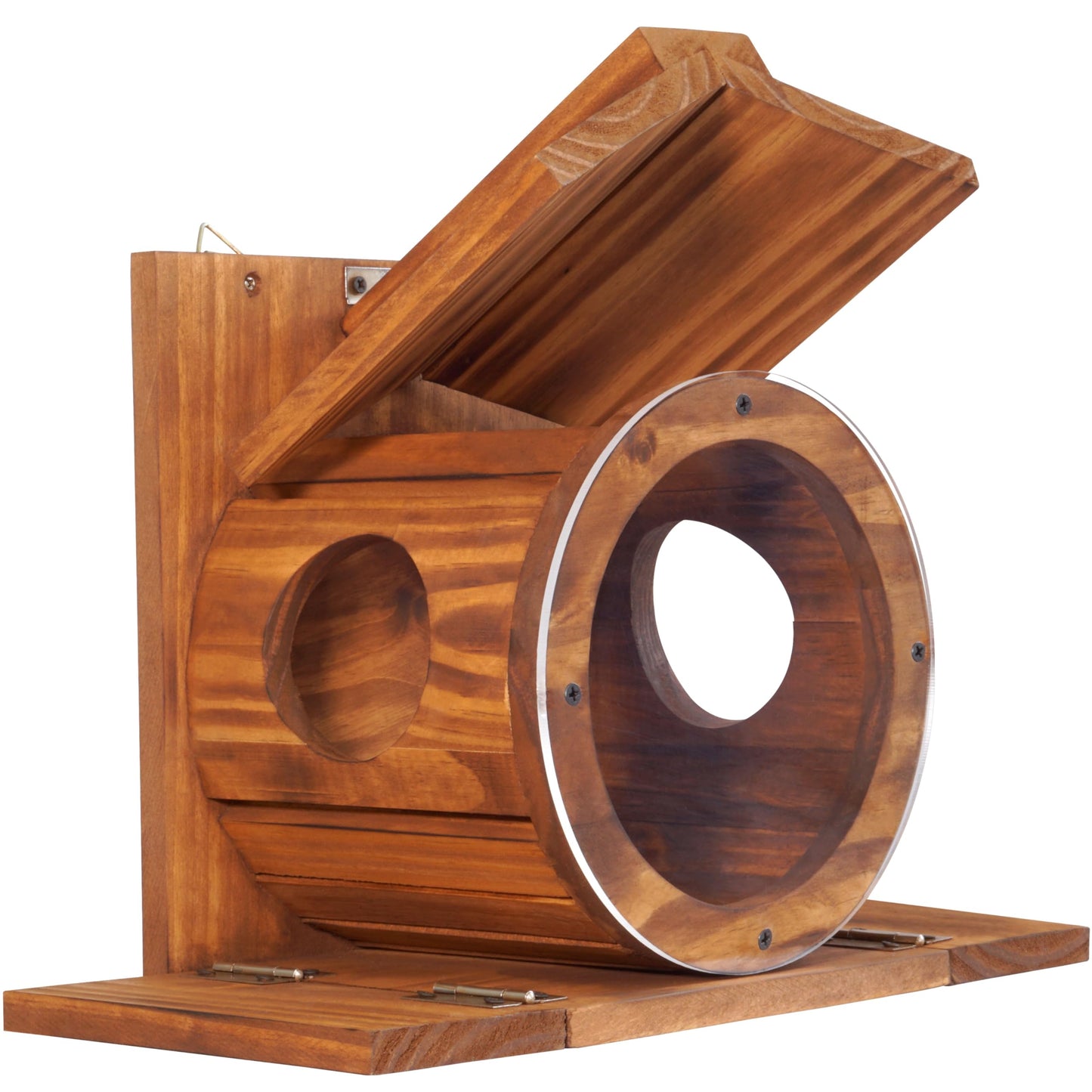 MIXUMON Wood Squirrel Feeder, Squirrel Feeders for Outside Winter, Wooden Chipmunk Feeder for Corn, Peanuts, Durable Box Easy to Fill with The Roof Can Be Opened