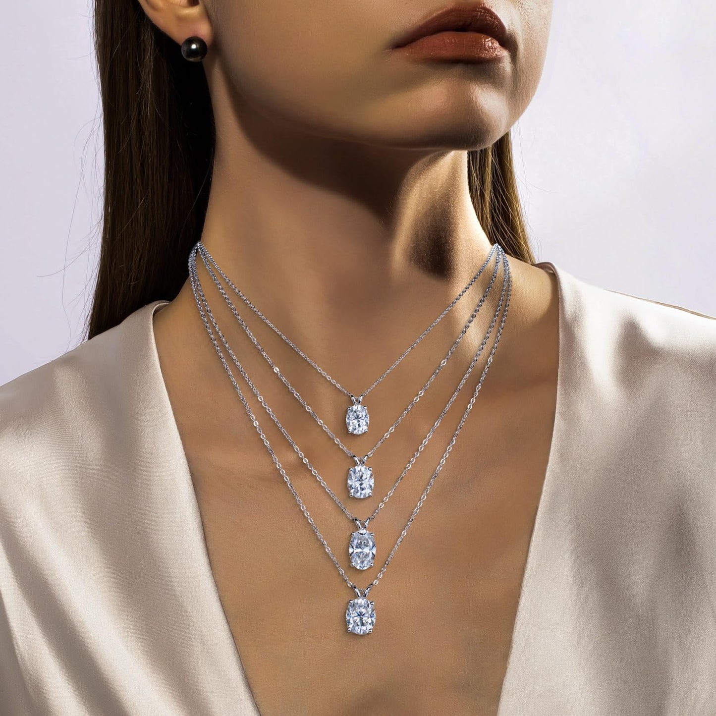 AnuClub Oval Cut Moissanite Pendant Necklace 2CT D Color VVS1 925 Sterling Silver Everyday Wear Necklace for Women Wife Her with Certificate, 40+2+3cm Adjustable Chain